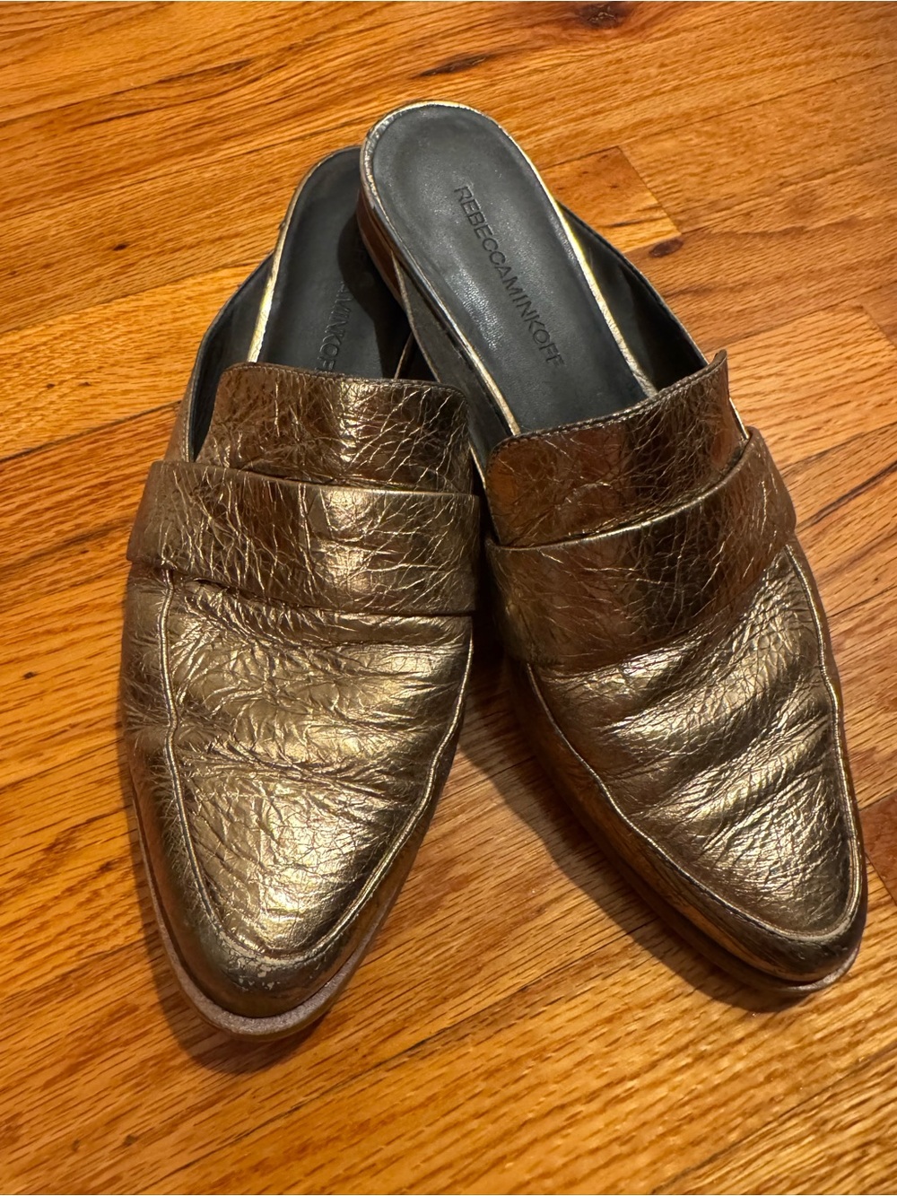 Rebecca Minkoff Metallic Gold Bronze Slip-On Loafers Slides Size 9